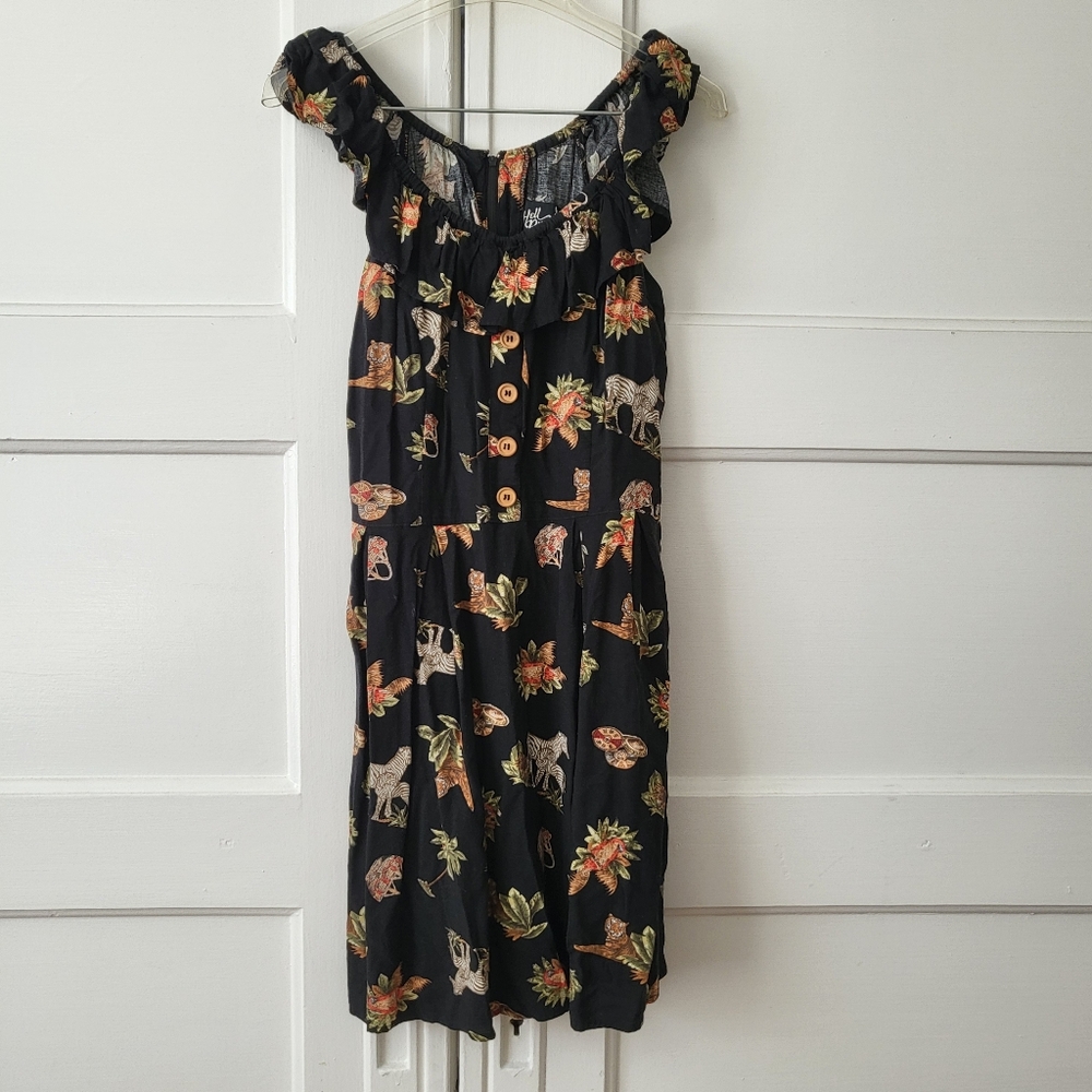 Hell Bunny Safari Picnic Animal Print Off Shoulder Dress UK 10 Small
